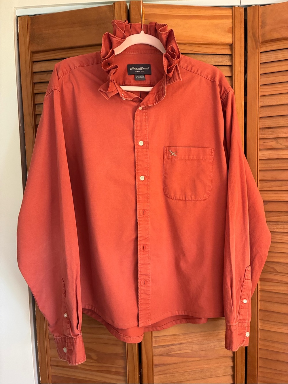 Eddie Bauer Rust Ruffle-Collar Button-Down Shirt - Picture 4 of 7
